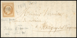 O N°13B, 10c. Bistre-clair. Obl. Cachet ''OR'' Sur Lettre à Destination De MONTIGNY SUR VINGEANNE. TB. - 1853-1860 Napoléon III.