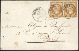 O N°13B, Paire Du 10c. Brun-clair, Type II, Obl. S/lettre Frappée Du CàD Sarde De NIZZA MARE Du 21 SET 60 à Destination  - 1853-1860 Napoléon III.