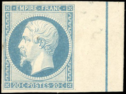 ** N°14Ai, 20c. Bleu. BdeF Avec Filet D'encadrement. Pièce De Rêve. SUP. - 1853-1860 Napoléon III