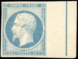 * N°14Ai, 20c. Bleu. BdeF Avec Filet D'encadrement. Charnière Très Légère. SUP. - 1853-1860 Napoléon III