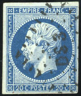 O N°14Ad, 20c. Bleu Foncé S/vert. Obl. SUP. - 1853-1860 Napoléon III.