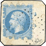 O N°14A, 20c. Bleu, Piquage Chéroy, Obl. S/petit Fragment. TB. R. - 1853-1860 Napoléon III.