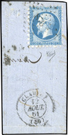 O N°14A, 20c. Bleu. Piquage De Clamecy. Obl. S/petit Fragment. TB. - 1853-1860 Napoléon III