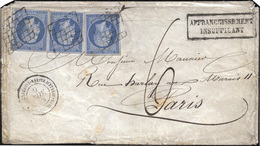 O N°14A, Corps Expéditionnaire D'Italie. 1ère Division. 20c. Bleu X 3 Obl. Grille S/lettre Frappée Du CàD ''CORPS EXPEDI - 1853-1860 Napoléon III