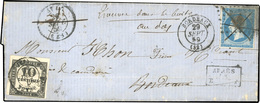 O N°14A + Taxe 2, 20c. Bleu Obl. Losange S/lettre Frappée Du CàD De ST-LO Du 26 Septembre 1859 à Destination De BORDEAUX - 1853-1860 Napoléon III.