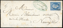 O N°14A, 20c. Bleu Variété à La Cigarette Obl. Sur Lettre Frappée Du CàD Du 22 NOVEMBRE 1860 à Destination De NANCY. TB. - 1853-1860 Napoléon III.