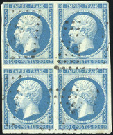 O N°14Ba, 20c. Bleu Sur Vert. Bloc De 4. OBl. Rare En Bloc. B. - 1853-1860 Napoléon III
