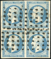 O N°15, 25c. Bleu. Bloc De 4. Obl. Gros Points. TB. - 1853-1860 Napoléon III