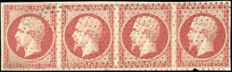 O N°17Ad, 80c. Vermillonné. Bande De 4 (1 Ex. Avec Déf.). Obl. Roulette De Petits Points. Couleur Caractéristique. Pièce - 1853-1860 Napoléon III