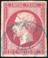 O N°17B, 80c. Rose. Obl. CàD Bleu. SUP. - 1853-1860 Napoléon III