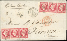 O N°17B, 80c. Rose. Bande De 3 X2. Obl. Sur Lettre Frappée D'ALEXANDRIE Du 12 MAI 1861 à Destination De FLORENCE - ITALI - 1853-1860 Napoléon III