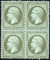 ** N°19, 1c. Olive. Bloc De 4. Centrage Parfait. SUP. - 1862 Napoléon III