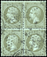 O N°19, 1c. Olive. Bloc De 4. Obl. TB. - 1862 Napoléon III