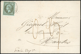 O N°19, 1c. Olive. Obl. Sur Circulaire Frappée Du CàD De PARIS Du 17 Juin 1866 à Destination De NANTES. Lettre Taxée à 0 - 1862 Napoléon III