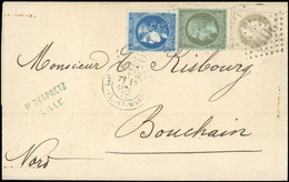 O N°1973, 1c. Olive + 4c. Gris + 20c. Bleu Obl. GC 2046 S/lettre Frappée Du CàD De LILLE - PL. ST-MARTIN Du 15 Octobre 1 - 1862 Napoléon III.
