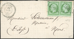 O N°20x 2, 5c. Vert X 2 Obl. GC 4496 S/lettre Frappée Du CàD Perlé De LIGNE Du 13 Novembre 1865 à Destination De NIORT.  - 1862 Napoléon III