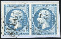 O N°2122, Paire Du 10c. Bistre + Paire Du 20c. Bleu Avec Variété De Dentelure. Obl. TB. - 1862 Napoléon III