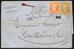O N°2123, 10c. + 40c. EMPIRE DENTELE Obl. Ancre S/lettre De MARSEILLE Frappée Du CàD MEINAM 16 Mai 1863 à Destination De - 1862 Napoléon III
