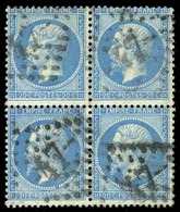 O N°22, 20c. Bleu. Bloc De 4 Dont Timbre De Gauche Supérieur Avec Filet Inférieur Doublé Et Timbre De Droite Partielleme - 1862 Napoléon III.