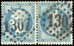 O N°22b, 20c. Bleu. Paire Tête-bêche. Obl. G.C. 1307. SUP. - 1862 Napoléon III