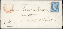 O N°22, 20c. Bleu Obl. étoile Rouge S/lettre Frappée Du Cachet Rouge ''Beau DU PALAIS DE FONTAINEBLEAU'' Du 2 Septembre  - 1862 Napoléon III.