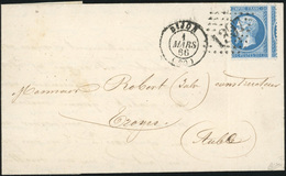 O N°22, 20c. Bleu Obl. GC 1397 S/lettre Frappée Du CàD De DIJON Du 1er Mars 1866 à Destination De TROYES. Arrivée Au Ver - 1862 Napoléon III