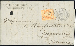 O N°23, 40c. Orange Obl. Losange ''EU'' S/lettre Frappée Du CàD EXPOSITION UNIVERSELLE POSTE Du 25 Juin 1865 à Destinati - 1862 Napoléon III