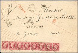 O N°24, 80c. Rose Foncé. Bande De 5 + Bande De 3. Obl. Sur Lettre Frappée Du CàD De PARIS Du 2 JUILLET 1863 à Destinatio - 1862 Napoléon III.