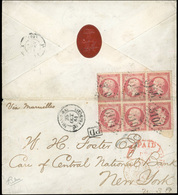 O N°24b, 80c. Rose. Bloc De 6 Avec Tête-Bêche Obl. GC 5104 Sur Lettre Frappée Du CàD De SHANGAI Du 25 OCTOBRE 1864 à Des - 1862 Napoléon III