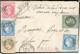 O N°25+27+32+60x2, 5 Valeurs. Obl. G.C. 2035 Sur Lettre Chargée Frappée Du CàD De LIERNAIS Du 22 Septembre 1872 à Destin - 1863-1870 Napoléon III. Laure