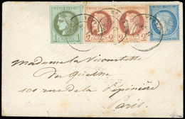 O N°26Bx2 + 37 + 39, 2c. Rouge-brun Clair Type II + 20c. Siège + 1c. Bordeaux Type III Obl. S/lettre Frappée Du CàD De N - 1863-1870 Napoléon III Lauré