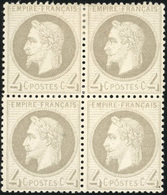 * N°27A, 4c. Gris. Type I. Bloc De 4. Les 2 Timbres Inférieur Neuf Sans Charnière. TB. - 1863-1870 Napoléon III Lauré