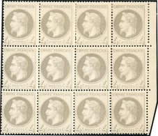 * N°27B, 4c. Gris. Type II. 15 Exemplaires En Bloc De 12 + Bande De 3. B à TB. - 1863-1870 Napoléon III Lauré