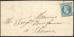 O N°29A, 20c. Bleu Obl. Du Cachet Taxe ''30'' S/lettre Frappée Du CàD De GENSAC Du 22 Mai 1870 à Destination De LIBOURNE - 1863-1870 Napoléon III Lauré