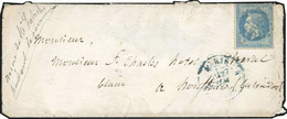 O N°29B, 20c. Bleu, Type II, Obl. Ancre, Sous Le GC D'arrivée, S/lettre Frappée Du CàD Bleu De PARIS Du 27 Mai 1871 à De - 1863-1870 Napoléon III Lauré