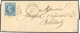 O N°29B, 20c. Bleu Obl. Cachet Encadré ''B.M'' (Boite Mobile) S/lettre Frappée Du CàD De MILIANA - ALGERIE Du 25 Septemb - 1863-1870 Napoléon III Con Laureles