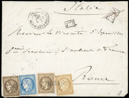 O N°30166, 30c. Brun + 30c. Brun (déf.) + 15c. Bistre + 25c. Bleu Obl. GC 3664 S/lettre Frappée Du CàD De ST-HONORE-LES- - 1863-1870 Napoléon III Lauré