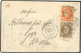 O N°3048, 30c. Brun + 40c. Orange Obl. GC 2659 S/lettre Frappée Du CàD De NIMES Du 25 Octobre 1871 à Destination De GAP. - 1863-1870 Napoléon III Lauré