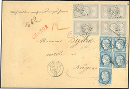 O N°3360, 5Fr. De L'Empire. Bloc De 4 Obl. GC 3067 + 5 X 20c. Bleu Sur Lettre Frappée Du CàD De QUIMPERLE Du 3 JANVIER 1 - 1863-1870 Napoléon III Lauré