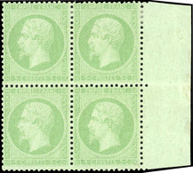 ** N°35, 5c. Vert Sur Bleu. Bloc De 4. BdeF. 2 Timbres *. 3 Blocs Connus à Ce Jour. Ex Collection Loeuillet, Dervin. RRR - 1863-1870 Napoléon III Lauré