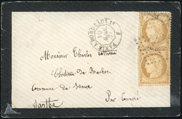 O N°36x 2, 10c. Bistre X 2 Obl. S/lettre Frappée Du Cachet De Ligne PARIS A BORDEAUX Du 10 Avril 1870 à Destination De C - 1870 Siège De Paris