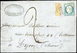 O N°3637, Coupé Du 10c. + 20c. Bleu Obl. GC 3934 S/lettre Frappée Du CàD De THIBERVILLE Du 11 Octobre 1872 à Destination - 1870 Siège De Paris