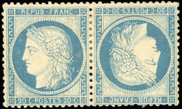 * N°37d, Paire Tête-Bêche Du 20c. Bleu. Papier Jaunâtre. B. - 1870 Siège De Paris