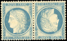 * N°37d, Paire Tête-Bêche Du 20c. Bleu. Papier Jaunâtre. B. - 1870 Asedio De Paris