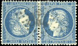 O N°37c, 20c. Bleu. Paire Tête-bêche Obl. G.C. 844. Centrage Exceptionnel. TB. - 1870 Asedio De Paris