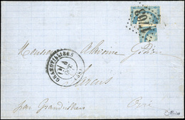 O N°37, 1/2 + 1/4 Du 20c. Bleu Obl. GC 1703 Sur Lettre Frappée Du CàD De GANDVILLIERS Du 4 OCTOBRE 1871 En Port Local. T - 1870 Siège De Paris