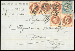 O N°37+ 26x5, 20c. Siège + 2c. Laurés X 5obl. GC 3581 S/lettre Frappée Du CàD De ST-ETIENNE Du 3 Novembre 1871 à Destina - 1870 Siège De Paris