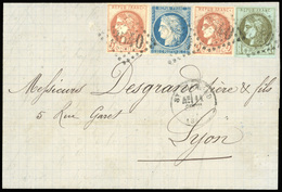 O N°37+ 39 + 40x2, 20c. Bleu + 1c. Olive + 2c. Chocolat X 2 Obl. GC 3540 S/lettre Frappée Du CàD De ST-CHAMOND Du 11 Sep - 1870 Siège De Paris