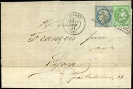 O N°3742, 20c. Bleu + 5c. Vert Report II Obl. GC 4199 S/lettre Frappée Du CàD De VIENNE Du 11 Septembre 1871 à Destinati - 1870 Siège De Paris