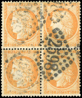 O N°38, 40c. Orange. Bloc De 4 Avec Paire Du ''4'' Retouché. Obl. GC 2598. TB. - 1870 Asedio De Paris